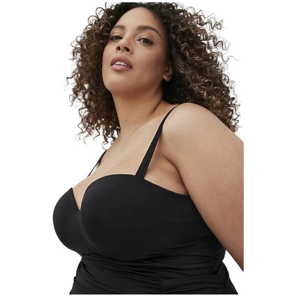 Torrid NWT Ruched Retro Mid-Length Swim Dress Black Size 6X D/DD Underwire - Picture 6 of 11